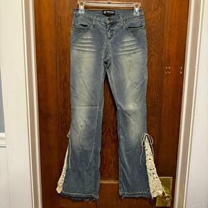 Y2K Vintage Tag Rag Culture Low Rise Flare Bellbottom Jeans sz 4 26 Crochet‎